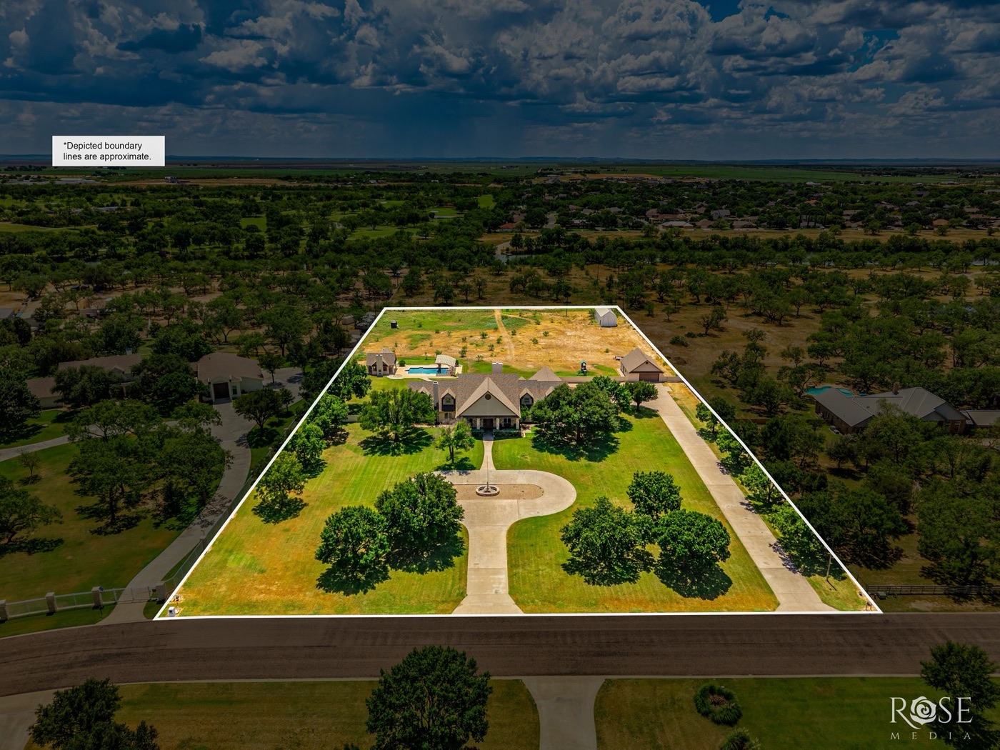 Aerial view of acreage outside San Angelo under a big West Texas sky